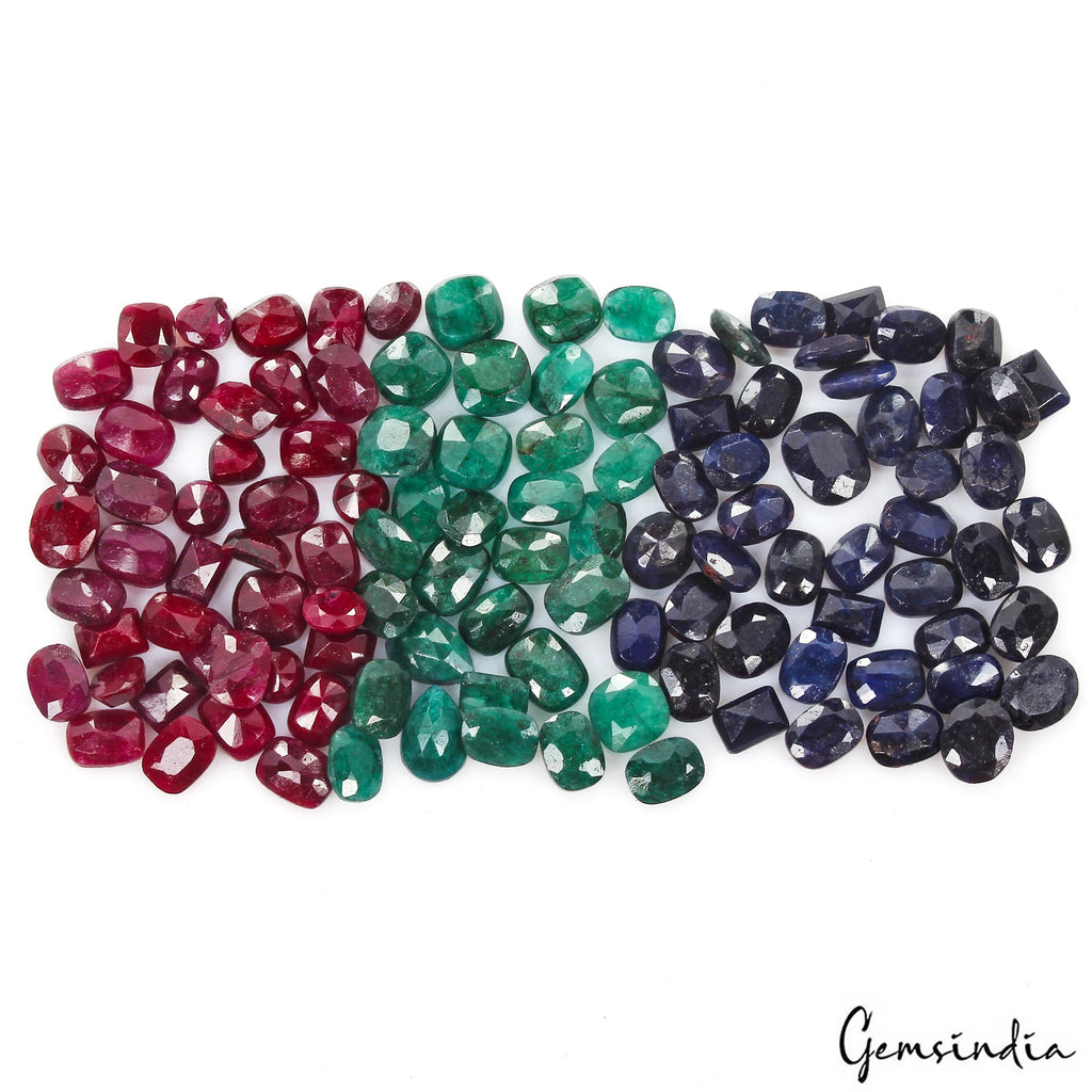 200 Ct/114Pc Natural Ruby Emerald Sapphire Loose Mix Cut Gemstones Certified Lot