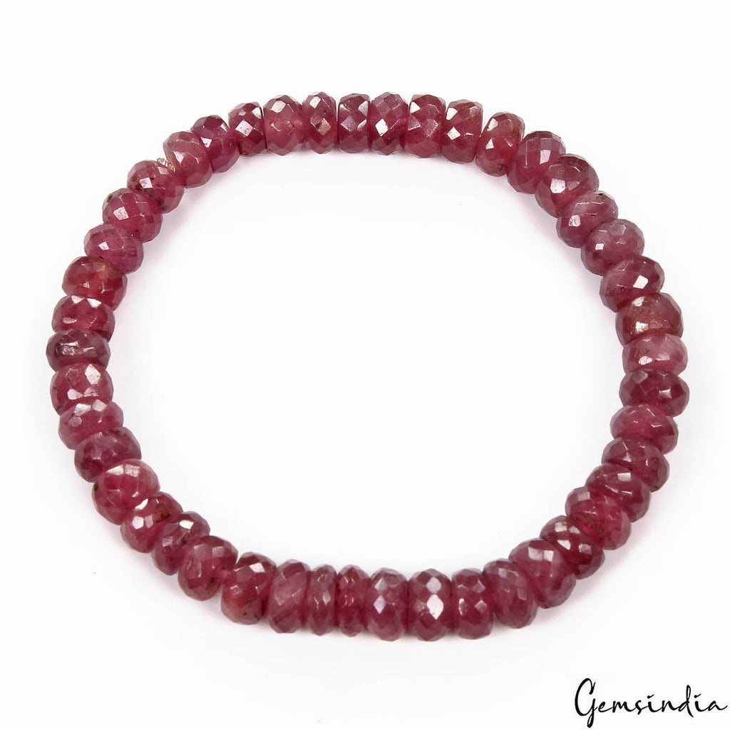 124.30 Cts Natural Red Ruby Round Beaded Elastic/Adjustable Stretch Bracelet-7"